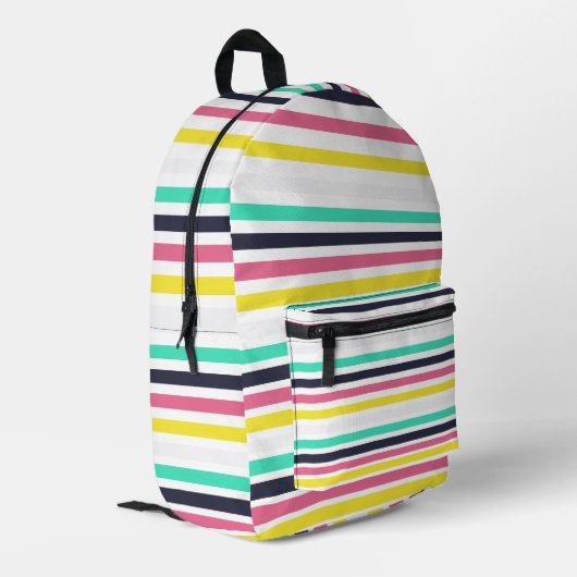 色付き水平ストライプ色 プリントバックパック (裏面左端)