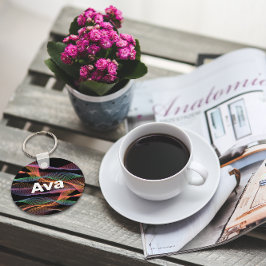 色付き波白黒名 キーホルダー