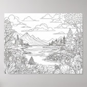 色付け 風景 湖 山 景色 色を塗る ポスター (正面)