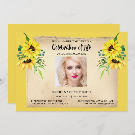 色写真の記憶のひまわり記念碑 招待状 (正面/裏面)