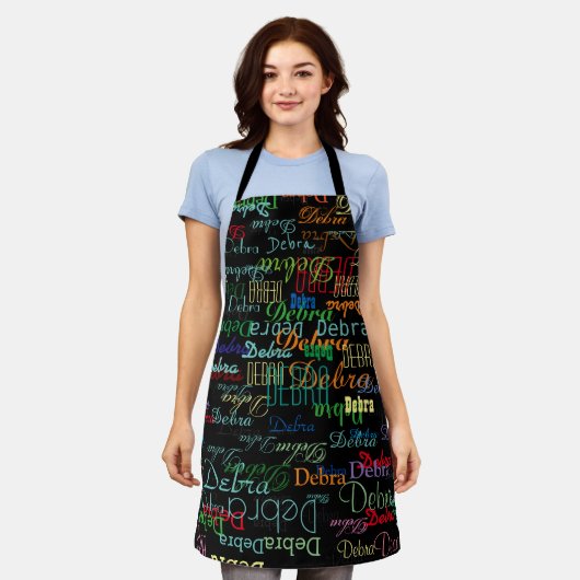 色名のパーソナライズされた作成タイポグラフィ黒 エプロン (着用した状態)