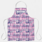 色名門私立校風の数々のパッチワークマドラピンクネイビー エプロン (正面)