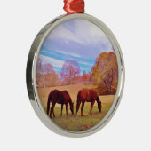 色地に茶色の馬2頭 メタルオーナメント (右)