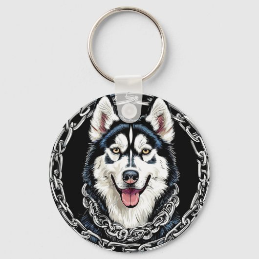 色威厳のある付きハスキーはっきりした犬 キーホルダー (正面)