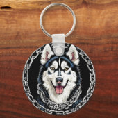 色威厳のある付きハスキーはっきりした犬 キーホルダー (正面)