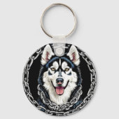色威厳のある付きハスキーはっきりした犬 キーホルダー (裏面)