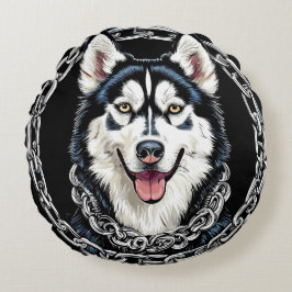 色威厳のある付きハスキーはっきりした犬 ラウンドクッション