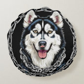 色威厳のある付きハスキーはっきりした犬 ラウンドクッション (裏面)