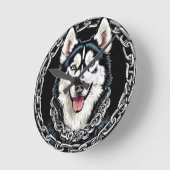 色威厳のある付きハスキーはっきりした犬 ラウンド壁時計 (傾斜)