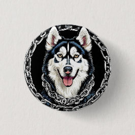 色威厳のある付きハスキーはっきりした犬 缶バッジ