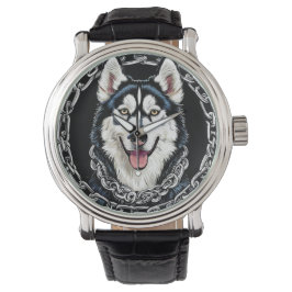 色威厳のある付きハスキーはっきりした犬 腕時計