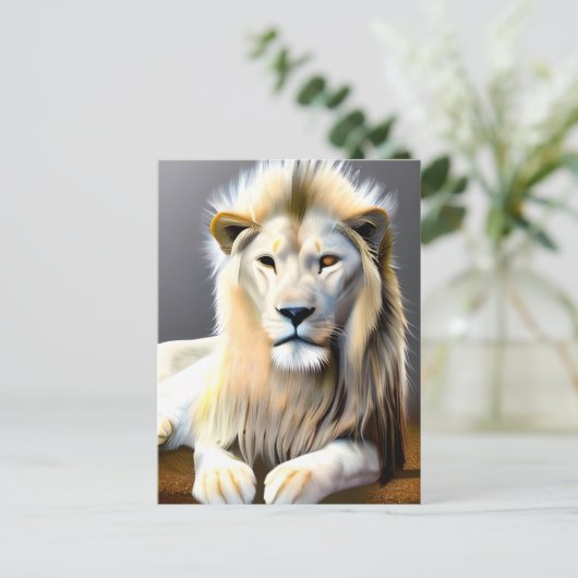 色威厳のある目の白いライオ違うン ポストカード (スタンド正面)