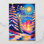 色彩の鮮やかお洒落冬の風景クリスマス 箔シーズンカード (正面)