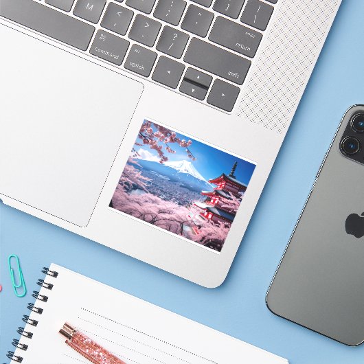 色彩の鮮やかさくらんぼの富士山 シール (ノートパソコンとiPhone)