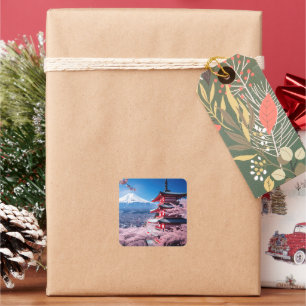 色彩の鮮やかさくらんぼの富士山 スクエアシール