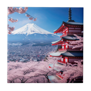 色彩の鮮やかさくらんぼの富士山 タイル