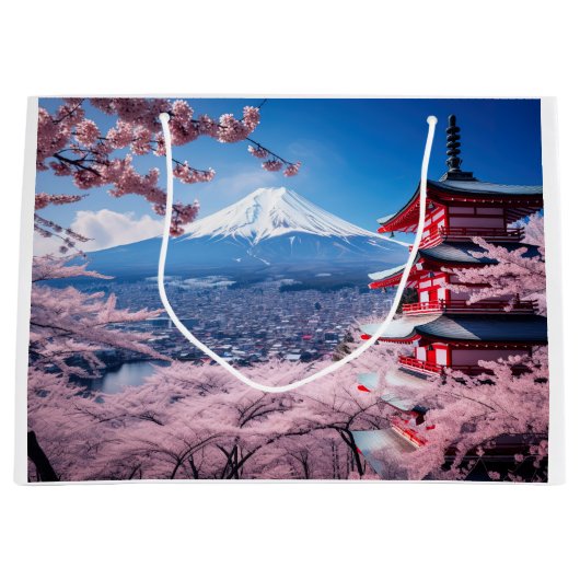 色彩の鮮やかさくらんぼの富士山 ラージペーパーバッグ (正面)