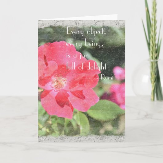 色彩の鮮やかなばら色の花の庭のRumiの引用文カード カード (正面)