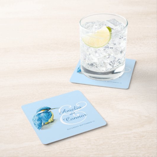 色彩の鮮やかなカワセミの鳥の芸術のカスタムな結婚式 スクエアペーパーコースター (インサイチュ)