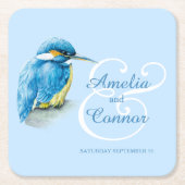色彩の鮮やかなカワセミの鳥の芸術のカスタムな結婚式 スクエアペーパーコースター (正面)