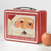 色彩の鮮やかなサンタクロースは合板および文字で直面します メタルランチボックス (インサイチュ)