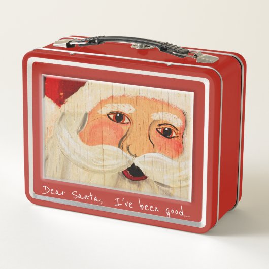 色彩の鮮やかなサンタクロースは合板および文字で直面します メタルランチボックス (裏面)
