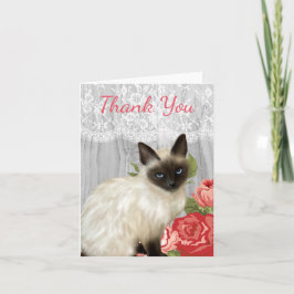 色彩の鮮やかなシャム猫が付いている黒板Notecard サンキューカード