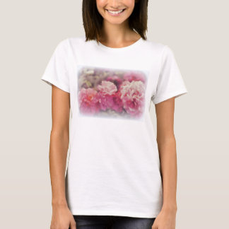 色彩の鮮やかなバラのプリントが付いている粋で白いTシャツ Tシャツ