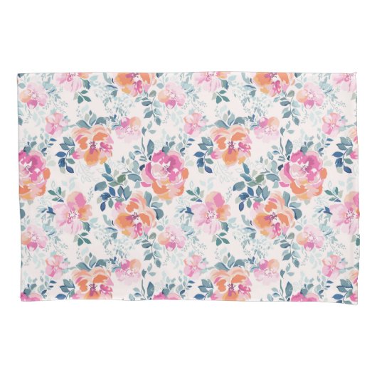 色彩の鮮やかなバラパターン 枕カバー (正面左)