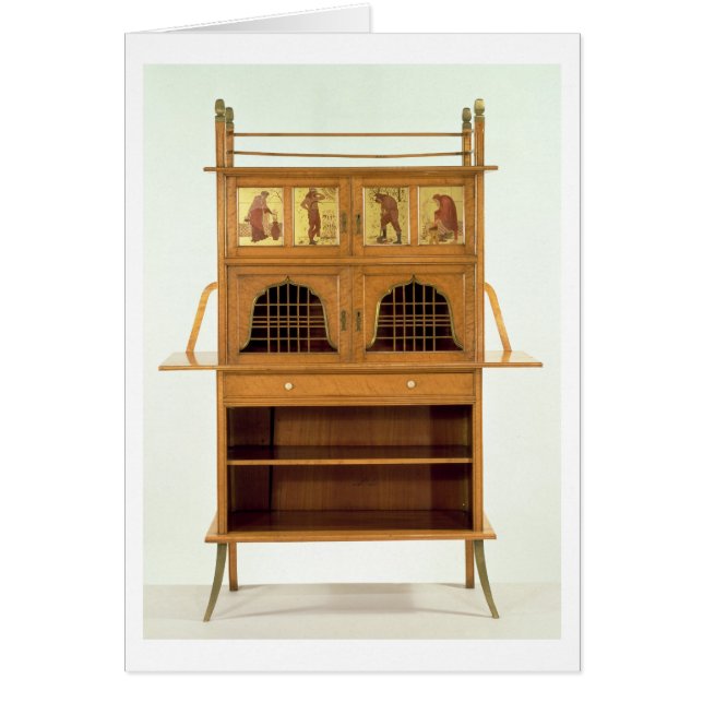 色彩の鮮やかなパネル、c.1877が付いているSatinwoodのキャビネット(坐る (正面)