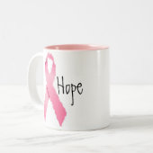 色彩の鮮やかなピンクのリボンの希望 ツートーンマグカップ (正面左)