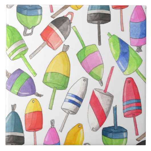 色彩の鮮やかなロブスターのブイ タイル (正面)