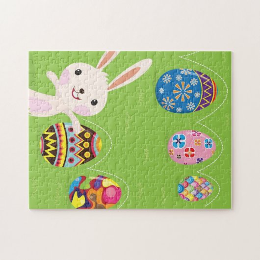 色彩の鮮やかな卵とよくはしゃぐなイースターのウサギ ジグソーパズル (横)