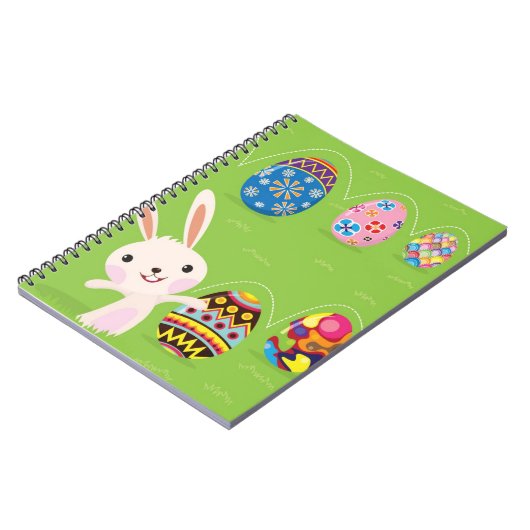 色彩の鮮やかな卵とよくはしゃぐなイースターのウサギ ノートブック (左側)