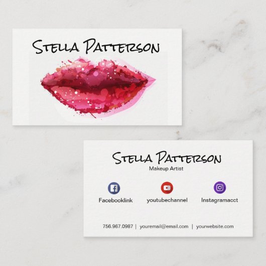 色彩の鮮やかな唇のメーキャップアーティストの名刺 名刺 (正面/裏面)