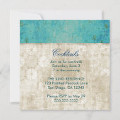 色彩の鮮やかな孔雀の海の青及び白いヴィンテージInvitatio 招待状 (裏面)