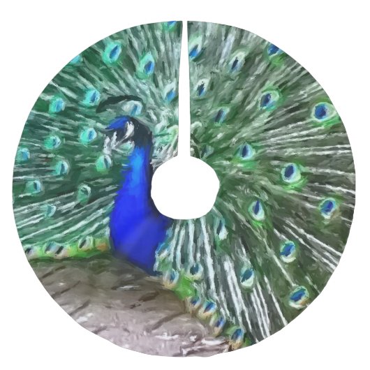 色彩の鮮やかな孔雀 ブラッシュドポリエステルツリースカート (正面)