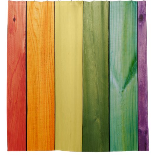 色彩の鮮やかな木製の壁、トレンディー、ガーリー、おもしろいかわいい、モダン、 シャワーカーテン (正面)