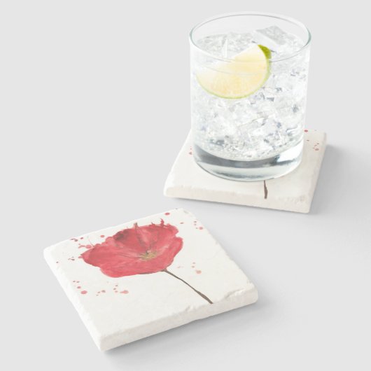 色彩の鮮やかな水彩画のケシの花2 ストーンコースター (横)