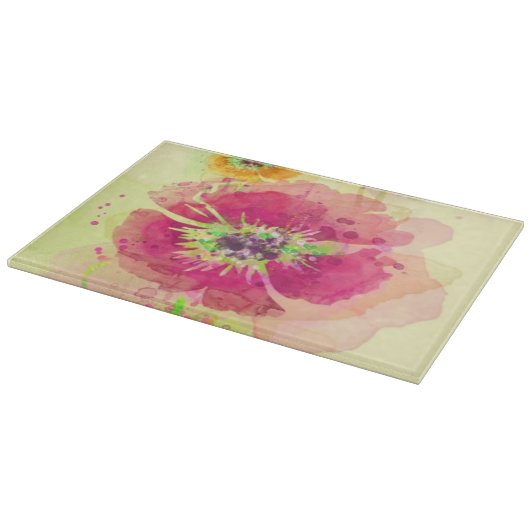 色彩の鮮やかな水彩画のケシ2 カッティングボード (角)