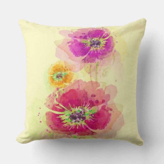 色彩の鮮やかな水彩画のケシ2 クッション (正面)