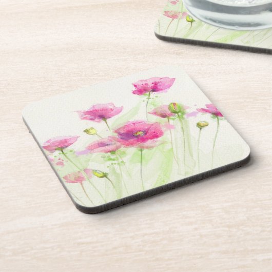 色彩の鮮やかな水彩画のケシ3 コースター (左側)