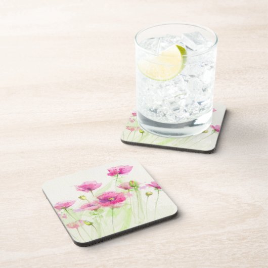 色彩の鮮やかな水彩画のケシ3 コースター (右側)