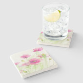 色彩の鮮やかな水彩画のケシ3 ストーンコースター (横)