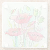 色彩の鮮やかな水彩画のケシ ガラスコースター (裏面)