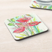 色彩の鮮やかな水彩画のケシ コースター (左側)