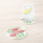 色彩の鮮やかな水彩画のケシ コースター (側面)