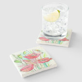 色彩の鮮やかな水彩画のケシ ストーンコースター (横)