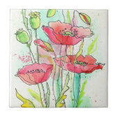 色彩の鮮やかな水彩画のケシ タイル (正面)