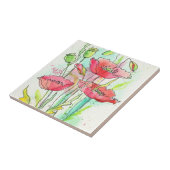 色彩の鮮やかな水彩画のケシ タイル (側面)